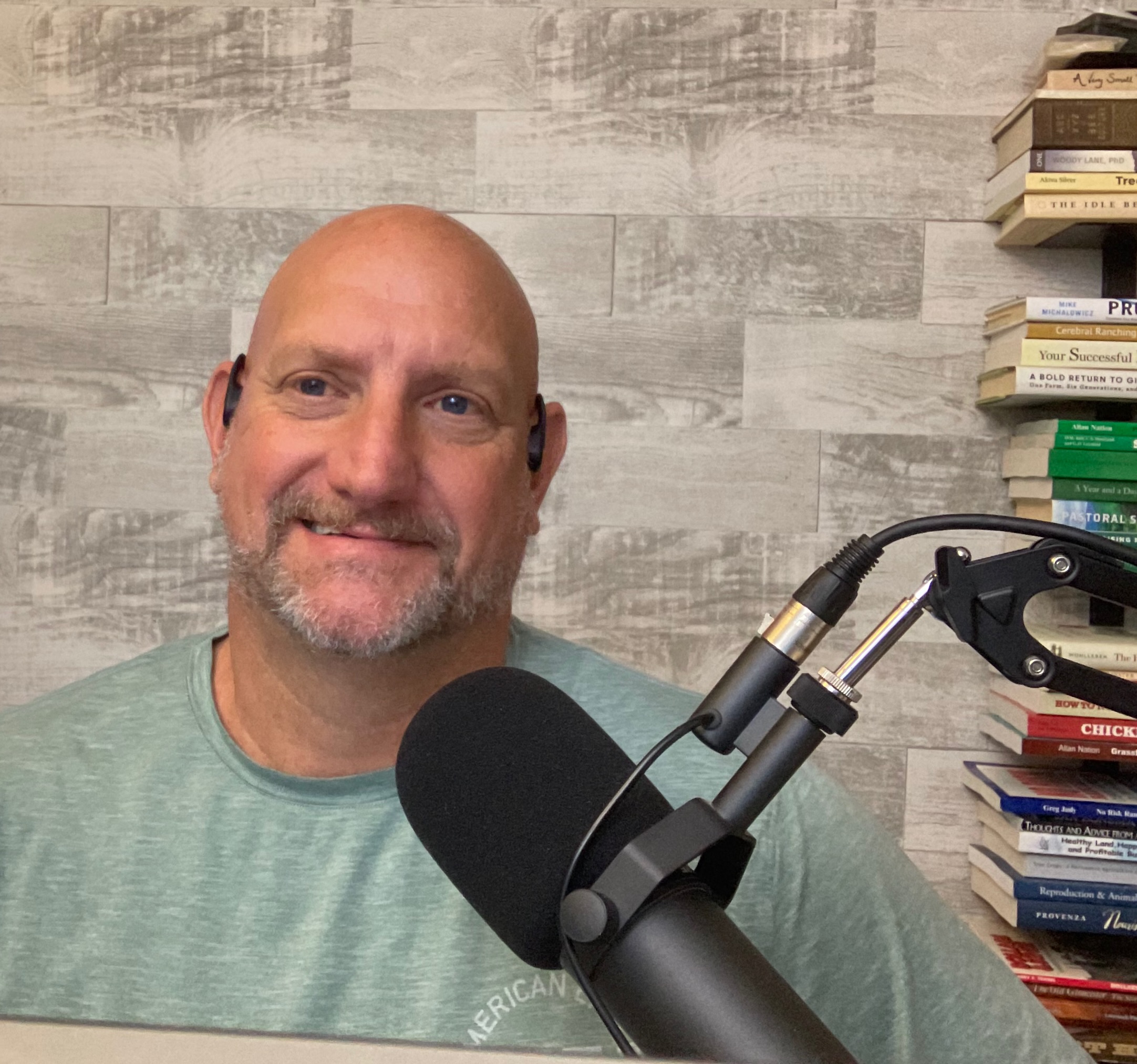 Cal Hardage at podcast desk